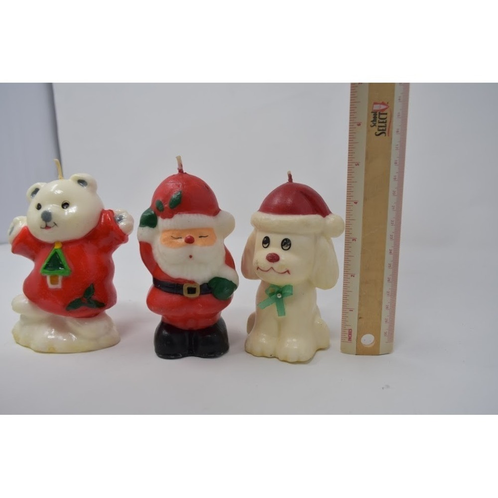 Vintage Christmas Character Candles Set of 3 Santa Bear Dog Holiday Décor